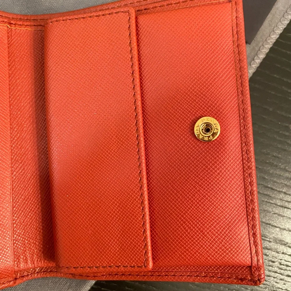 Authentic Prada Saffiano Leather Bi-Fold Wallet in Rame with box and card - Picture 6 of 11